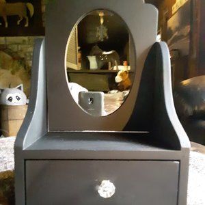 Super Cute Little Wood Jewelry Box with Drawer and Tilting Mirror